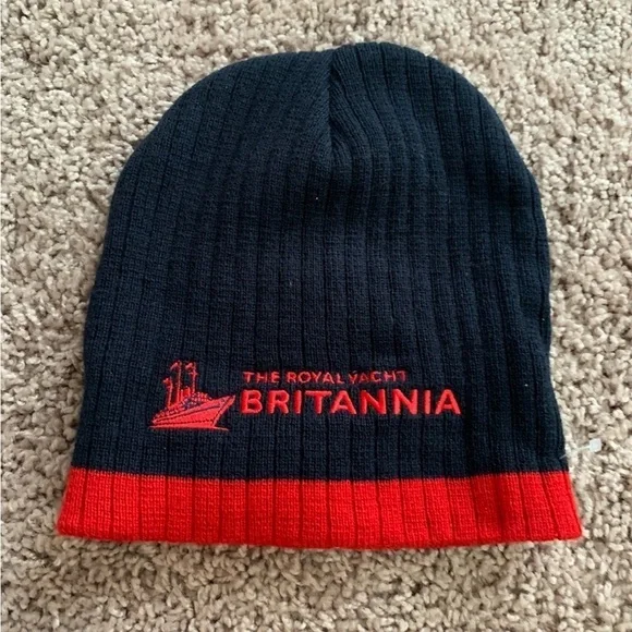 Vintage The Royal Yacht Britannia Beanie Hat Navy Blue Red Embroidered - Picture 2 of 4
